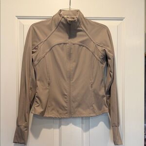 Danskin Light Taupe Ribbed Zip-Front Bomber Jacket